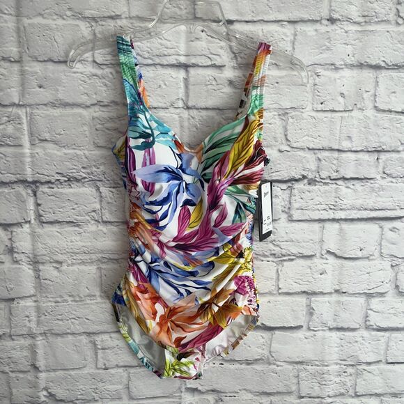 Maxine’s Of Hollywood Women’s NWT Minimizes Tropical Print Bathing Suit Size 8 - Picture 1 of 10
